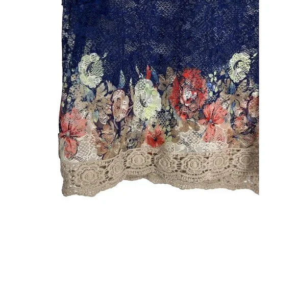 RAIN Lace Top Women's 1X Floral Kimono Sleeve Blouse Round Neck Ruffles Boho - Picture 8 of 8